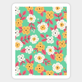 Happy impatiens flower botanical pattern in green Magnet